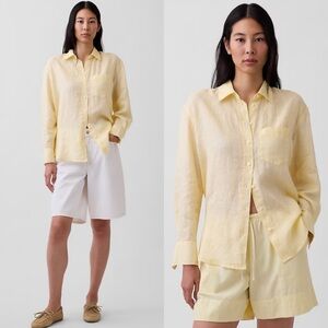 Gap oversized boyfriend button up shirt 100% linen in maize yellow size XL